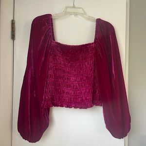 Anthro Magenta Velvet Puff Sleeve, Size M